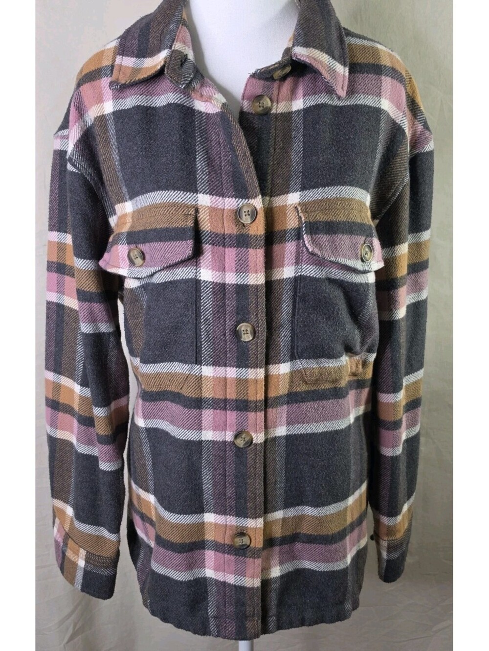 American Eagle Oversized Plaid Flannel Shacket Shirt Jacket S